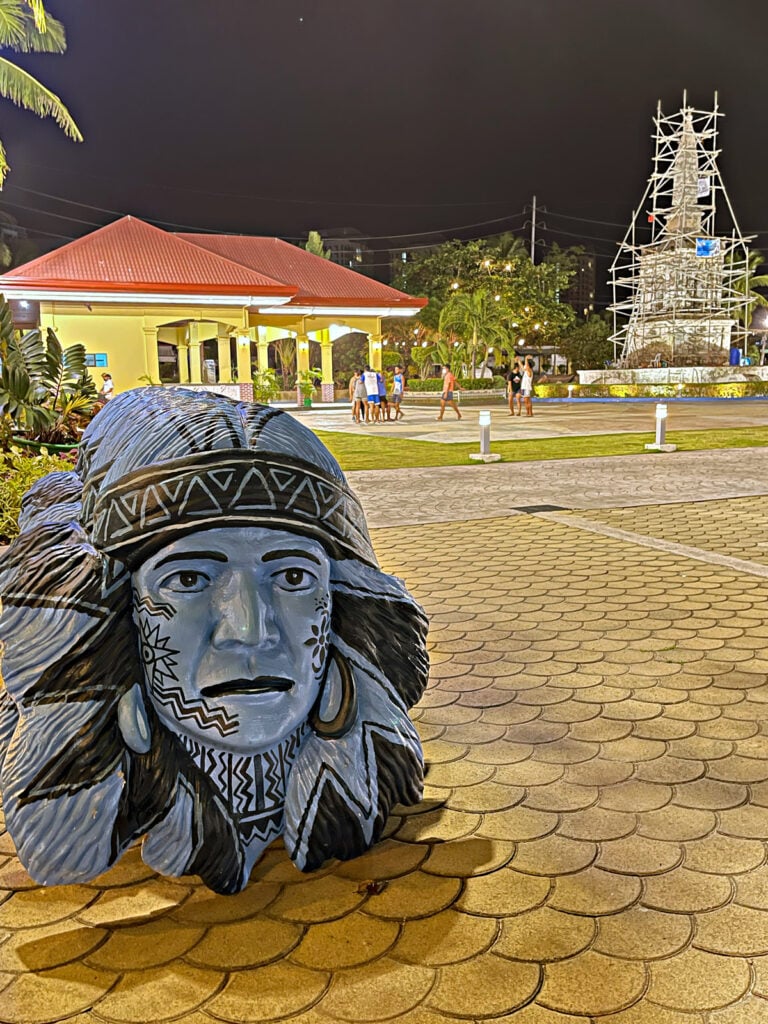 The head of Lapu-Lapu. And Mactan Shrine in the background is undergoing renovation as the city prepares to commemorate 500 years of victory from the Spanish soldiers.