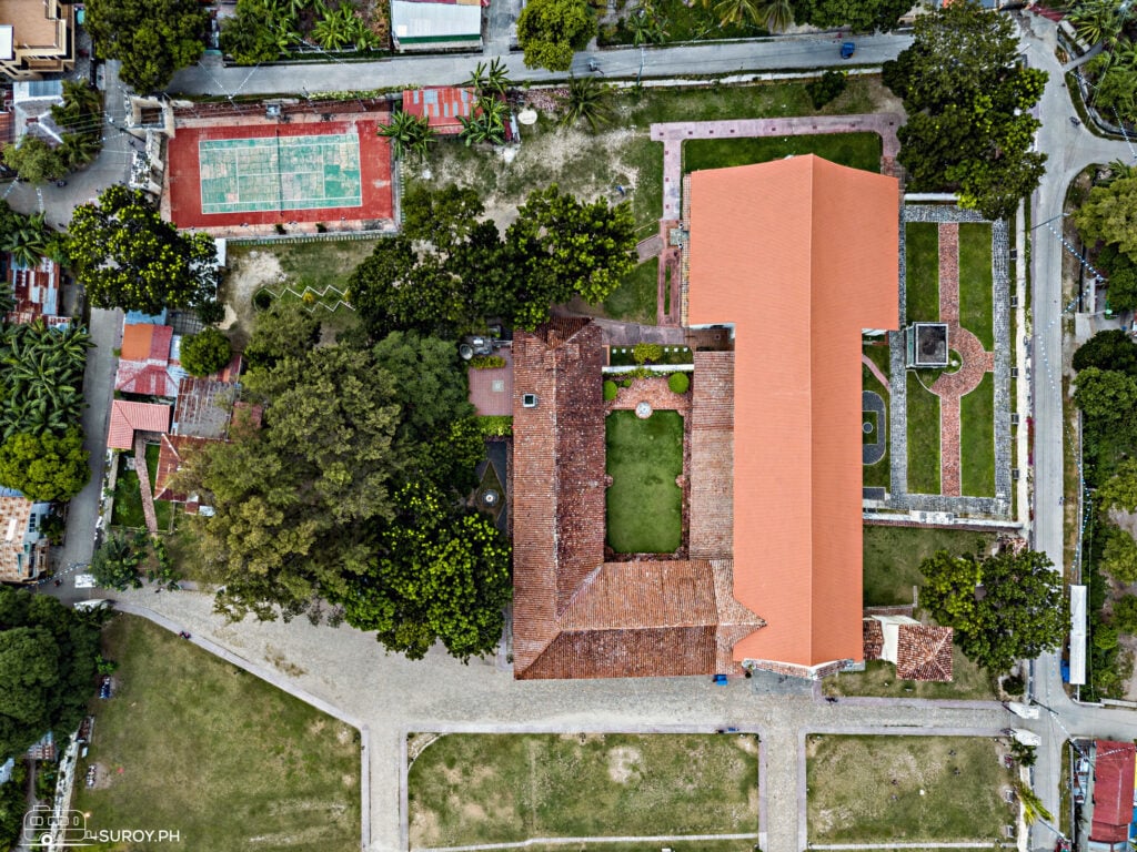 The L-shaped convent that leads to Boljoon Church as seen from above. 