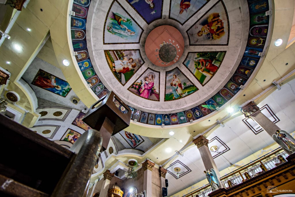 Beautiful art lines inside the domed ceiling of Simala Church. 