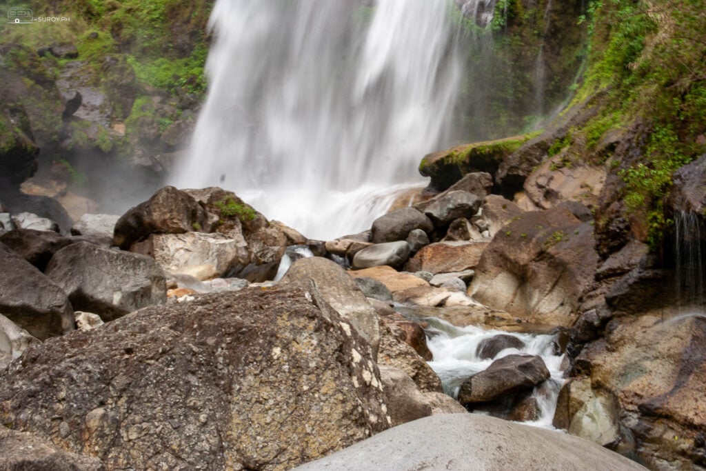 The mighty gush of water from the waterfalls. 