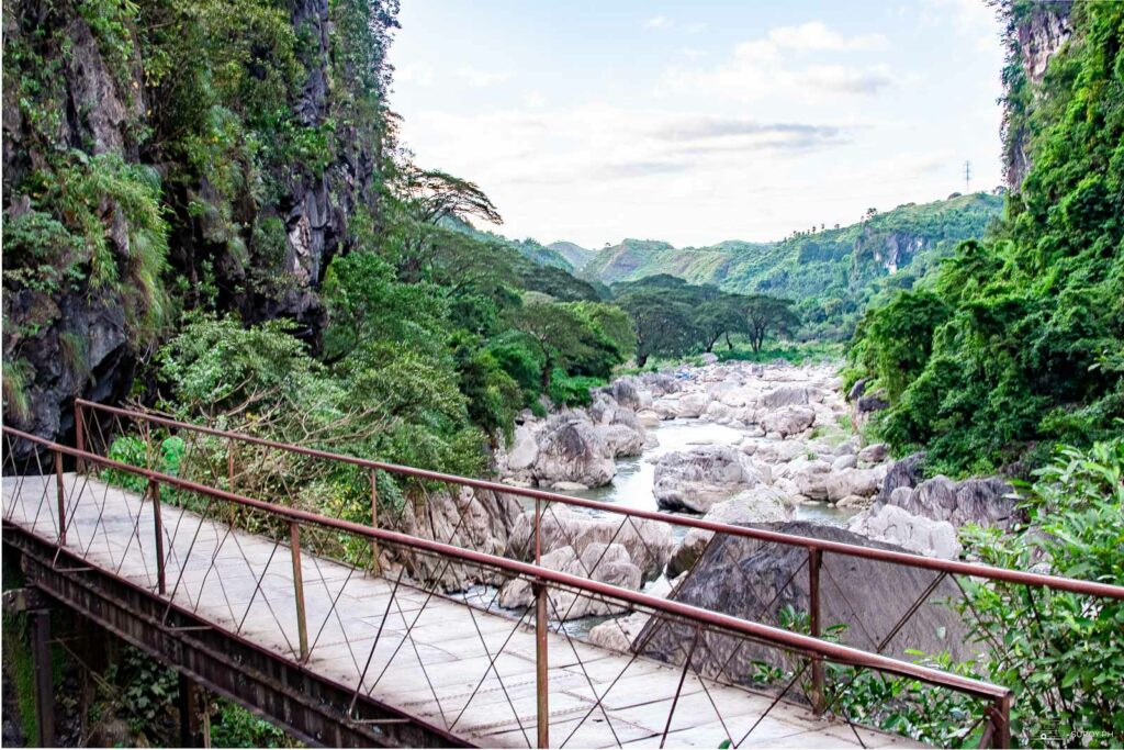 The iron bridge where wall climbers can practice their rappeling skills. 