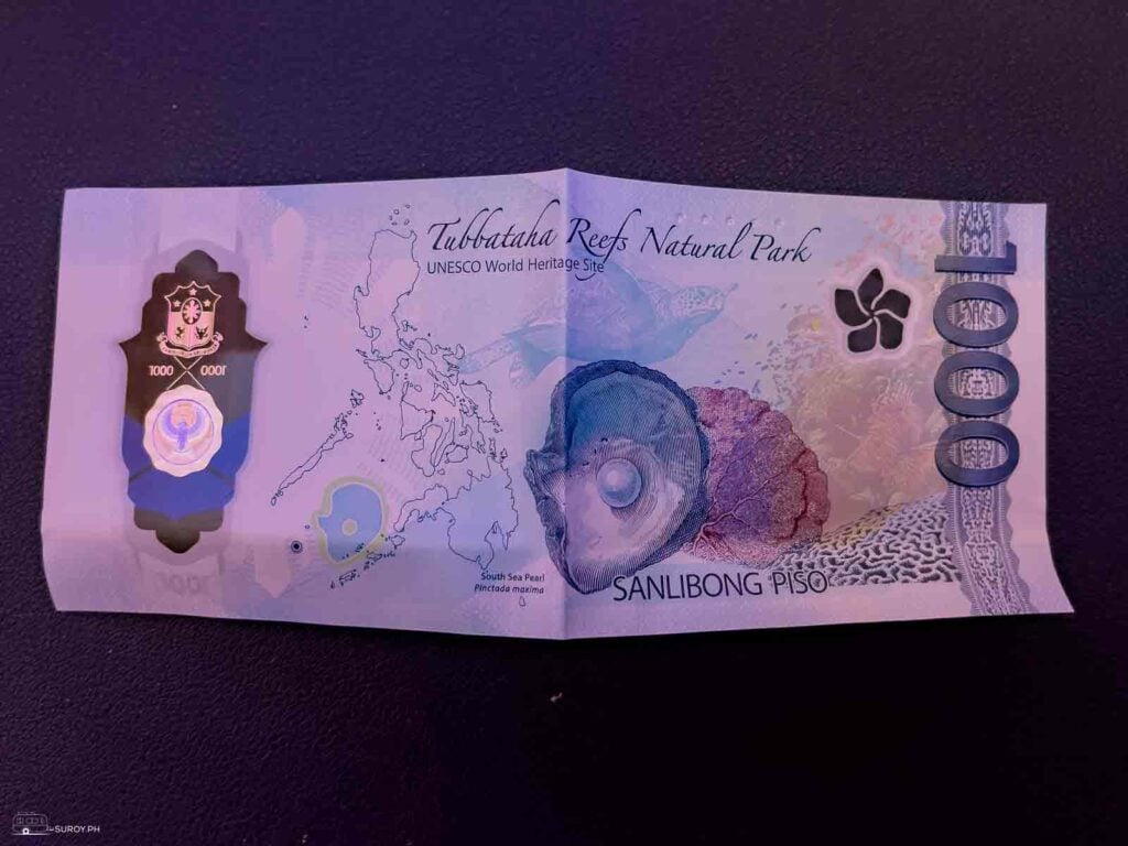 The backside of the new 1000 peso polymer bill.