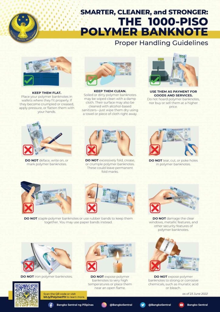 Do's and Don'ts on handling the new 1000 peso bill. Source: Bangko Sentral ng Pilipinas.