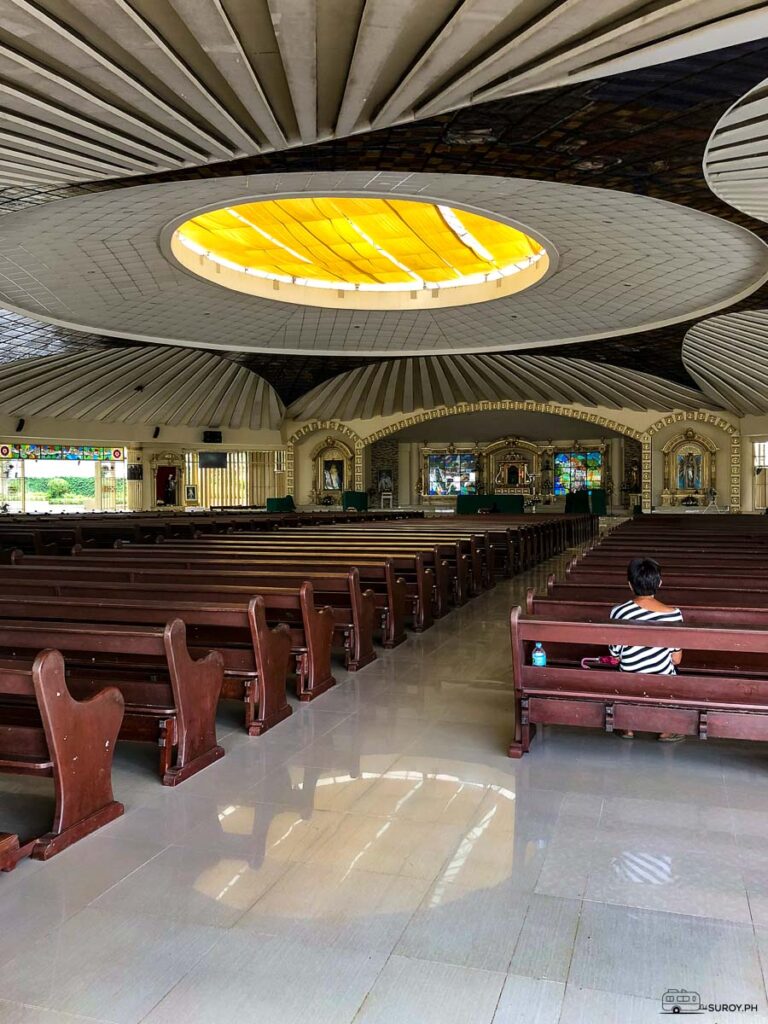 The reflection of the sunroof inside the beautiful chapel.
