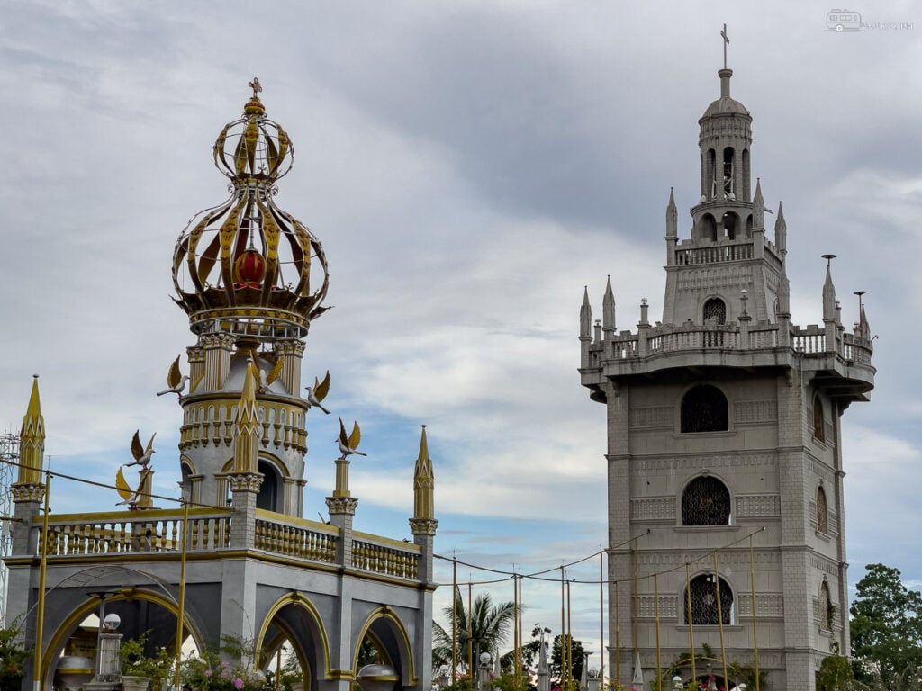 The newly built huge Crown of Our Blessed Mother measures 25 feet in height and 14 feet in width. It was constructed during the pandemic year 2020 and is handcrafted out of iron steel by one of the pioneering monks of Lindogon, FRA. Ma. Joseph Magtoto.