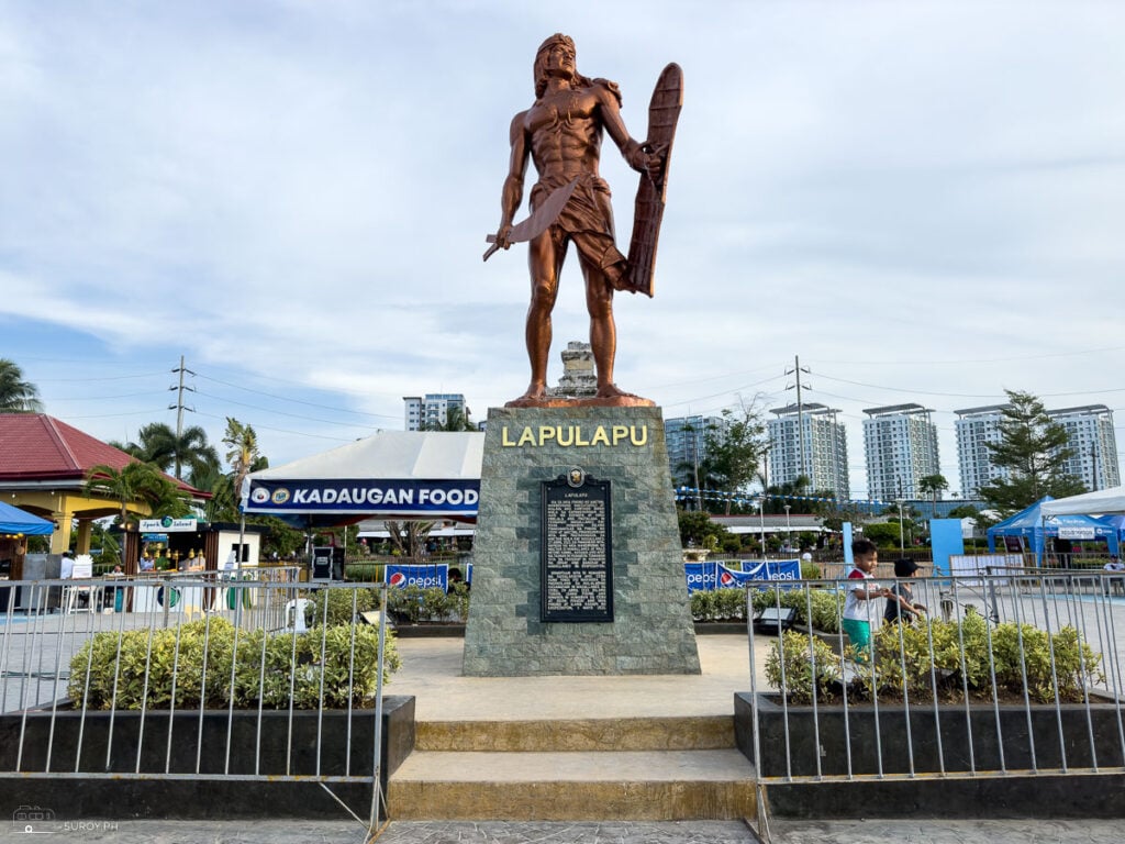 The newly renovated statue of Lapu Lapu inside Mactan Shrine.