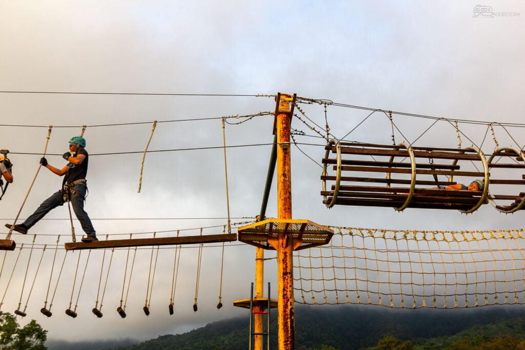 Balance, climb, and roll through the sky on the rope course and hamster wheel – ultimate adventure awaits at Campuestohan Highland Resort.