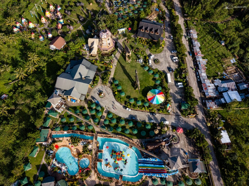 Resort Overview: An aerial view showcases the diverse attractions of Campuestohan Highland Resort, a paradise of fun and relaxation for the whole family.