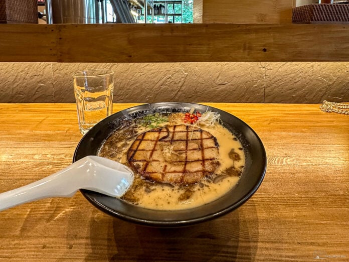 The Secret Ramen. A beautifully presented bowl of whole tonkotsu ramen at Mendokoro Ramenba in Cebu, featuring rich broth and tender chashu.