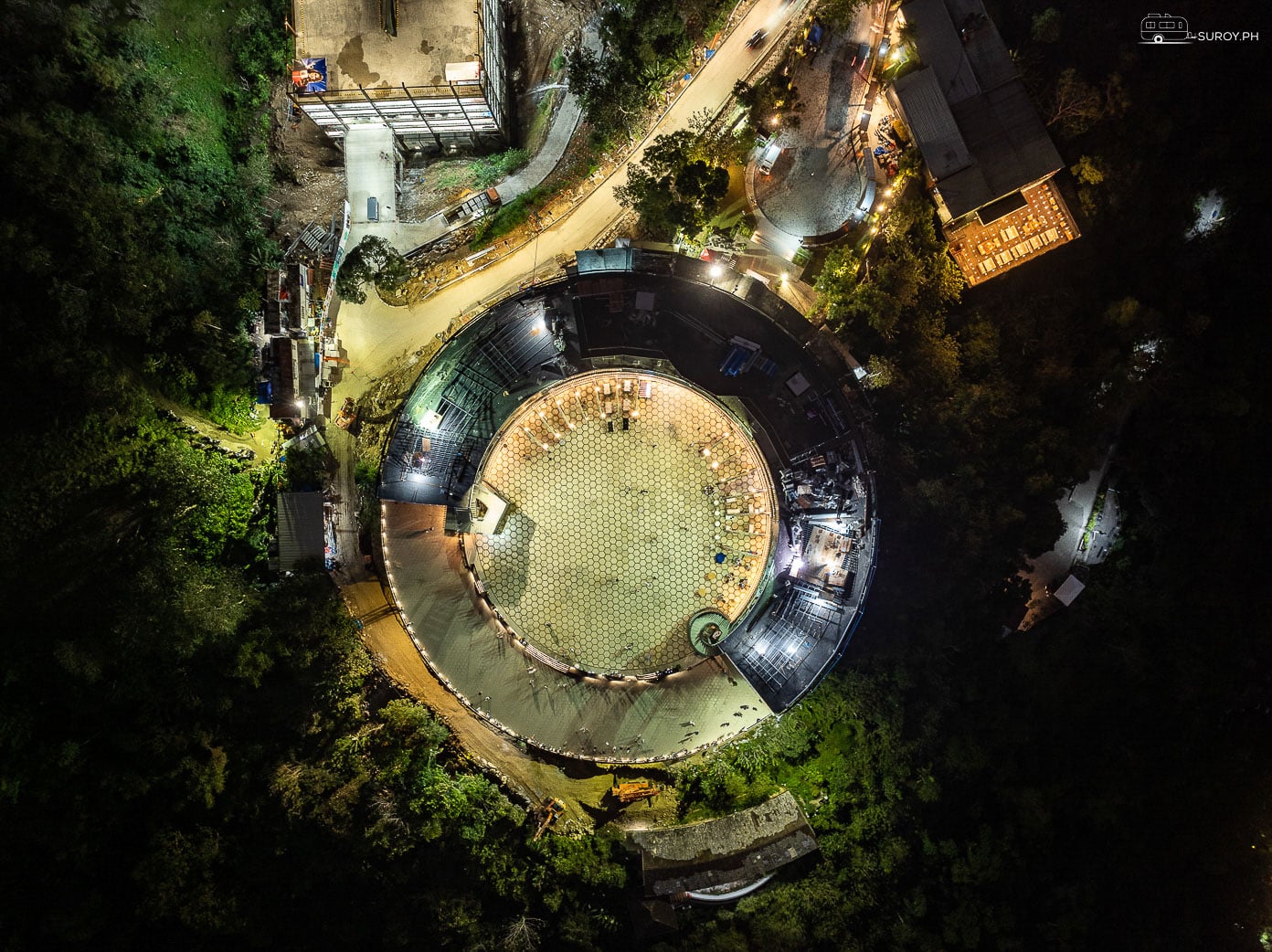 Nighttime Elegance - An aerial view of the newly renovated Tops Lookout at night, showcasing its stunning design and illuminated beauty.