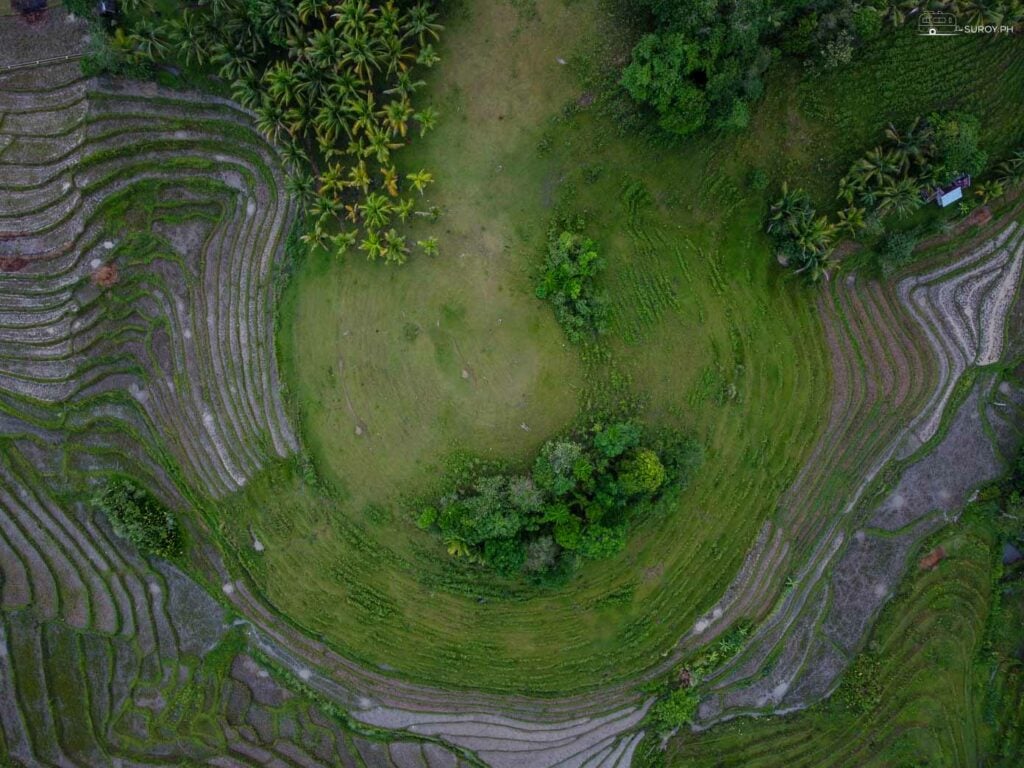 Circular Patterns: An overhead view highlighting the unique circular patterns within the Cadapdapan Rice Terraces, making it a fascinating sight for visitors.