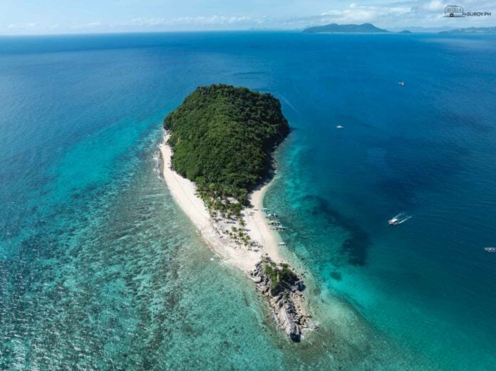 The stunning contrast of lush greenery and vibrant blue waters from an aerial perspective of Gigantes Island in Iloilo.