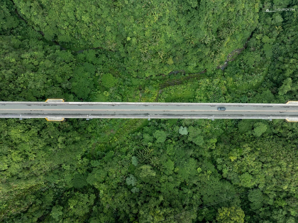 A bird’s-eye view of Agas-Agas Bridge, where nature and engineering meet to create a stunning spectacle. 