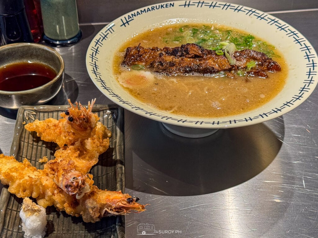The star of the show: Hanamaruken’s Signature Happiness Ramen, paired with crispy ebi tempura for the ultimate Japanese feast.