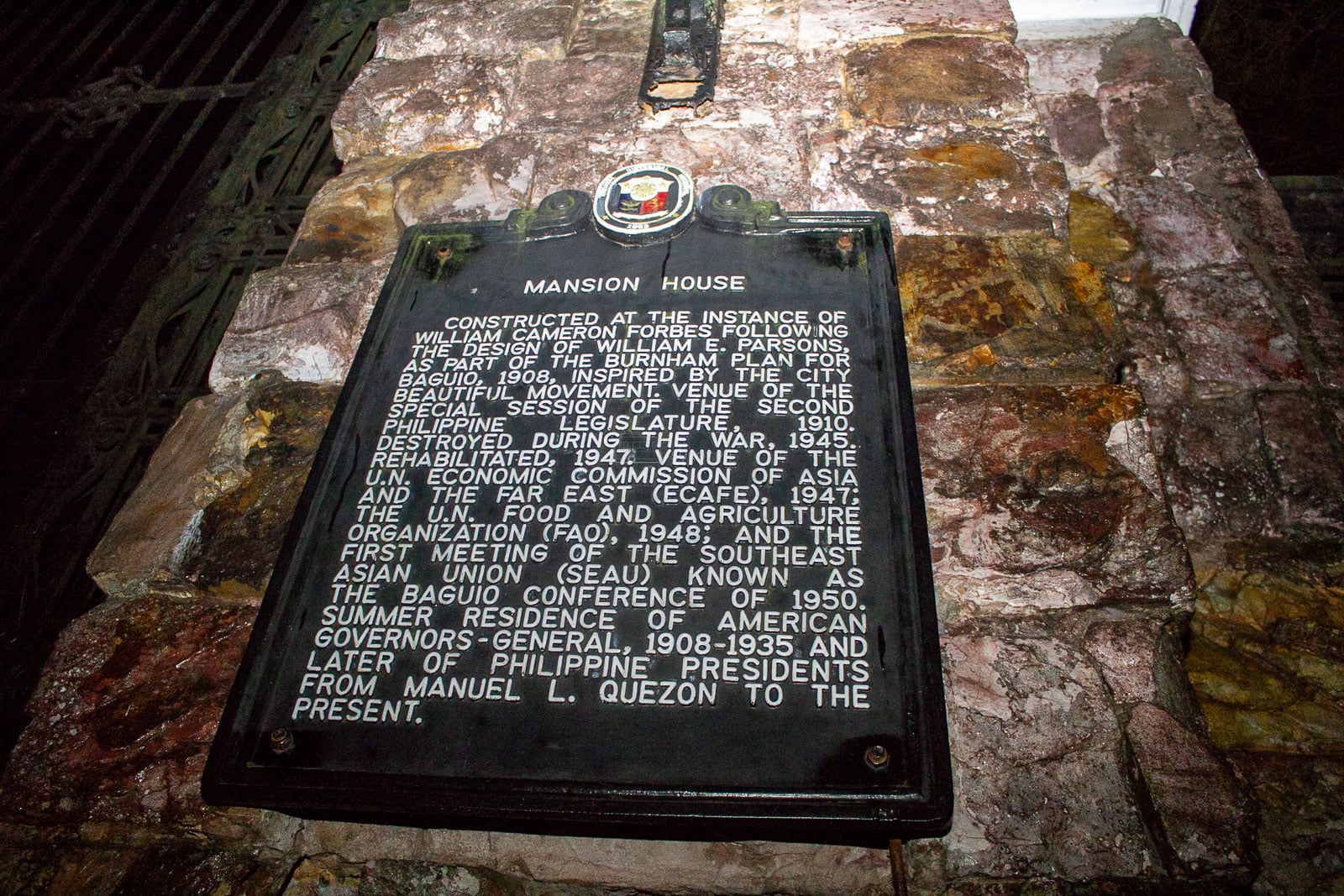 Mansion House historical marker detail in Baguio