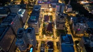 Aerial view of the Cebu IT Park skyline at night in Barangay Apas, Cebu City
