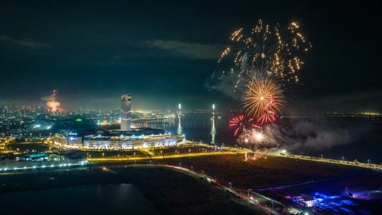 Fireworks above SM Seaside City Cebu and South Road Properties at night