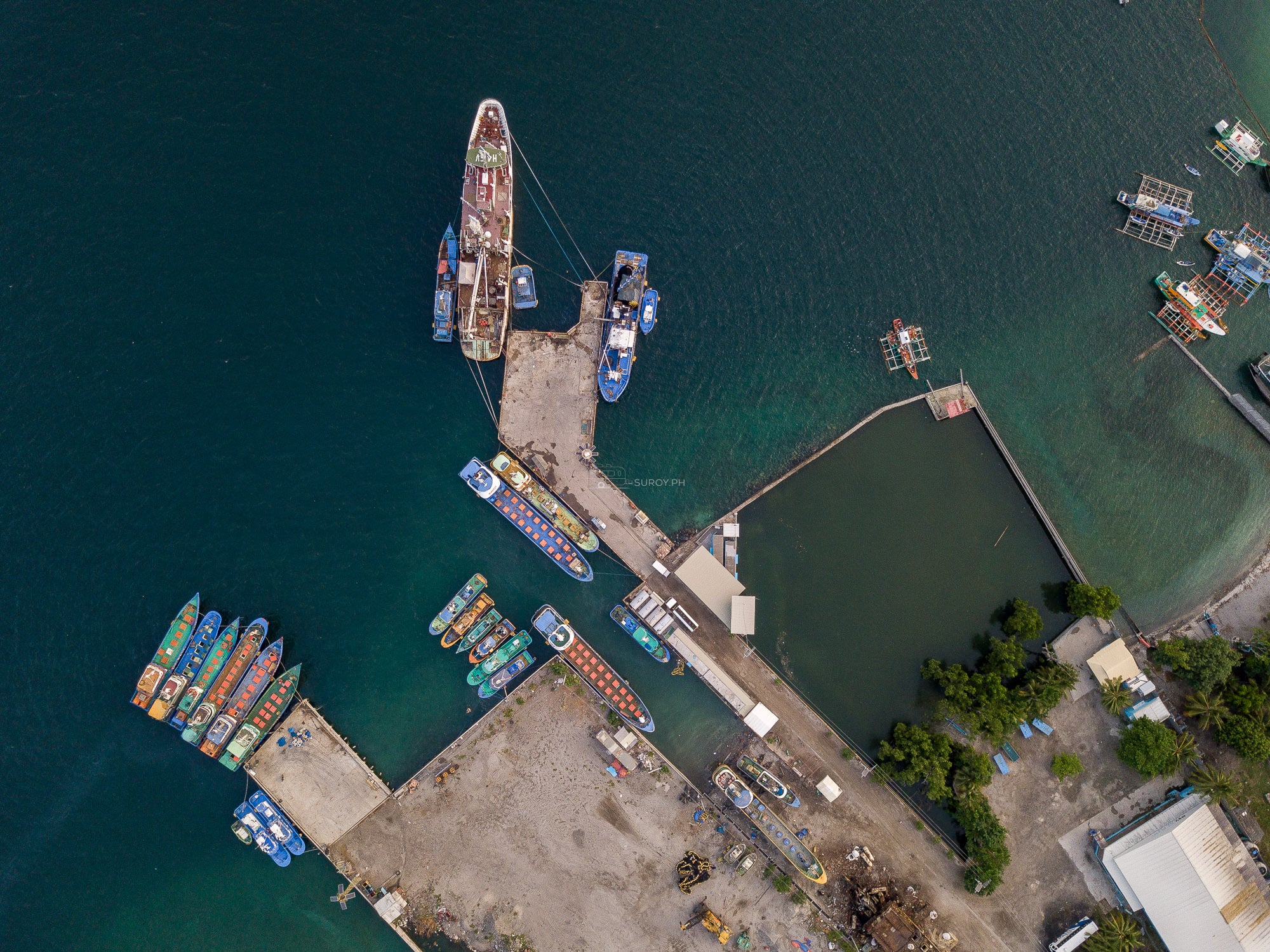 Aerial of fishing boats moored at a port in General Santos City