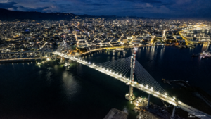 Aerial night view of CCLEX crossing the Mactan Channel toward Cebu City