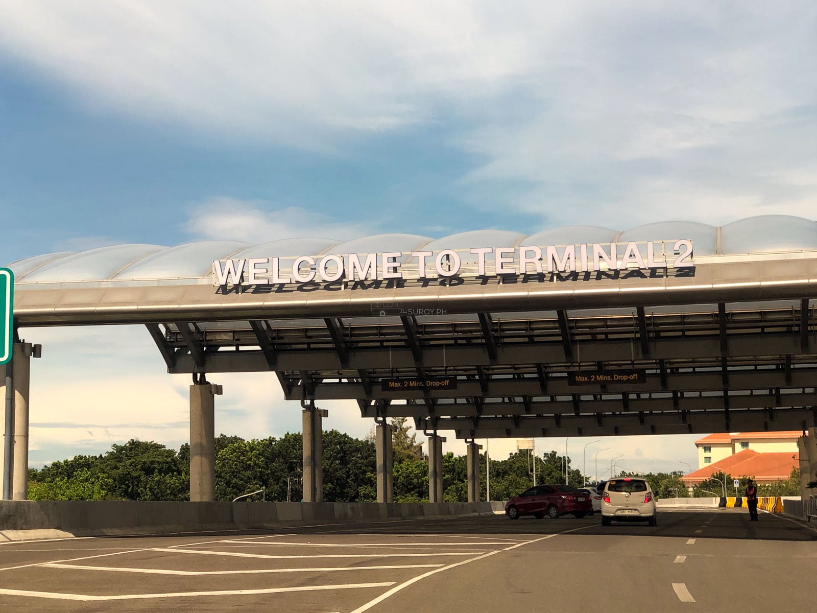 Welcome to Terminal 2 road sign outside Mactan-Cebu International Airport