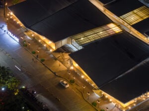 Aerial night view of Pusô Village beside Carbon Market in Cebu City