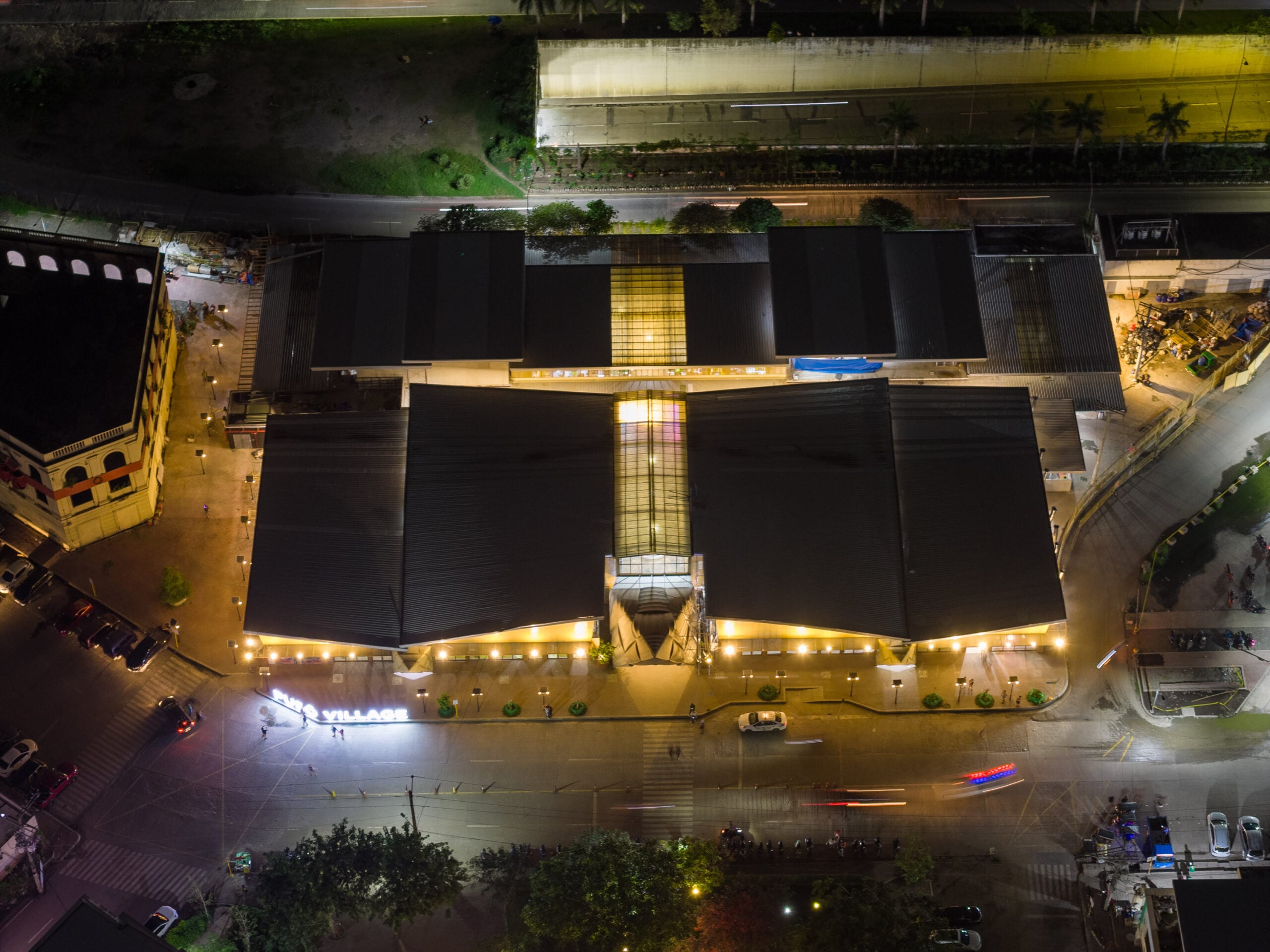 Aerial night view of Pusô Village and the Carbon District in Cebu City