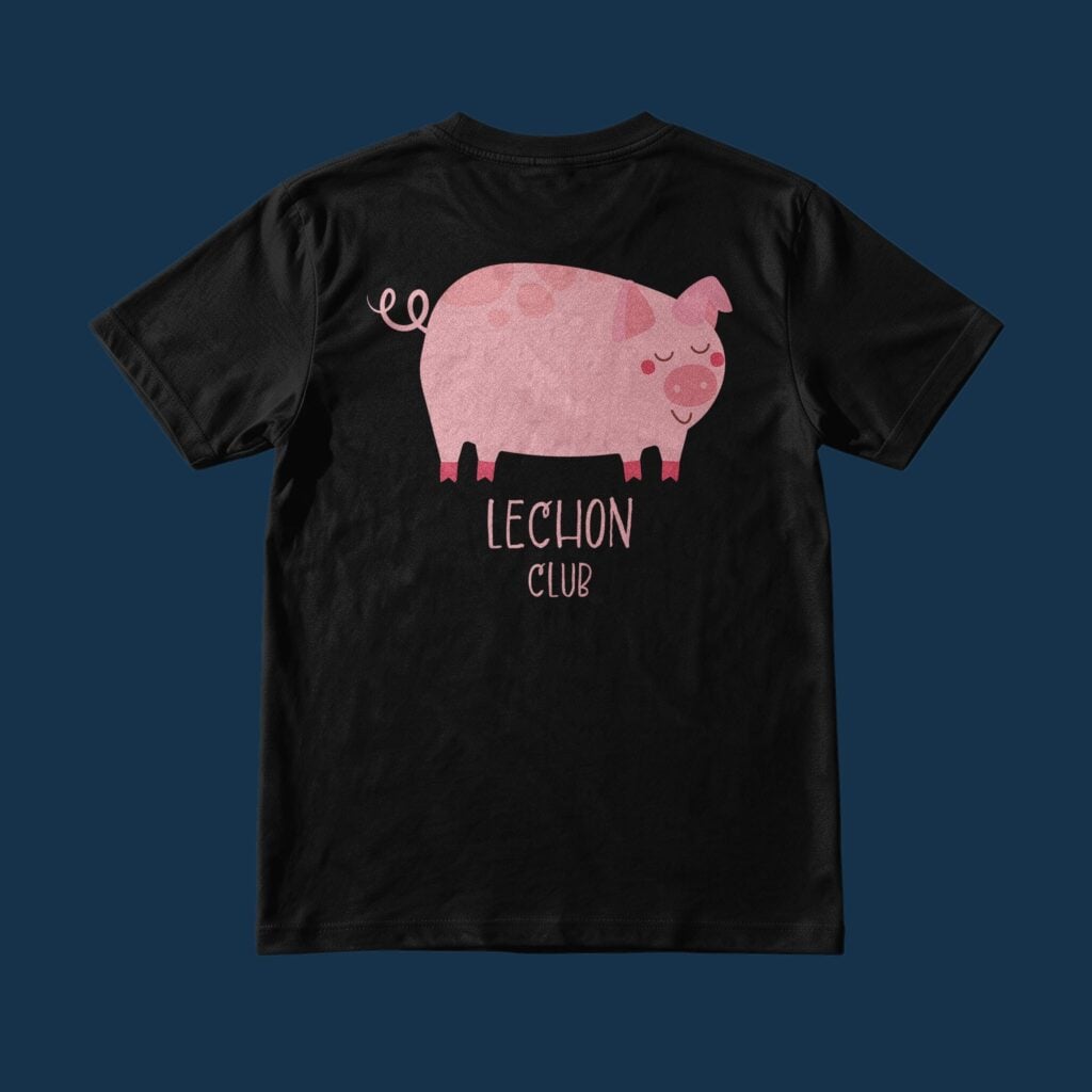 Suroy Wear Island Series Lechon Club Tee photographed on a navy ground