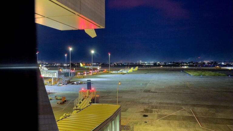 Aircraft and runway lights at Mactan-Cebu International Airport at night