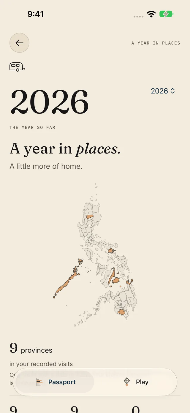 A year in places: 2026 set large above the map of the provinces visited that year